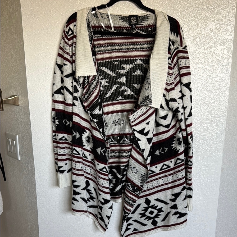 Bobeau Black and White Geometric Cardigan Sweater XL
